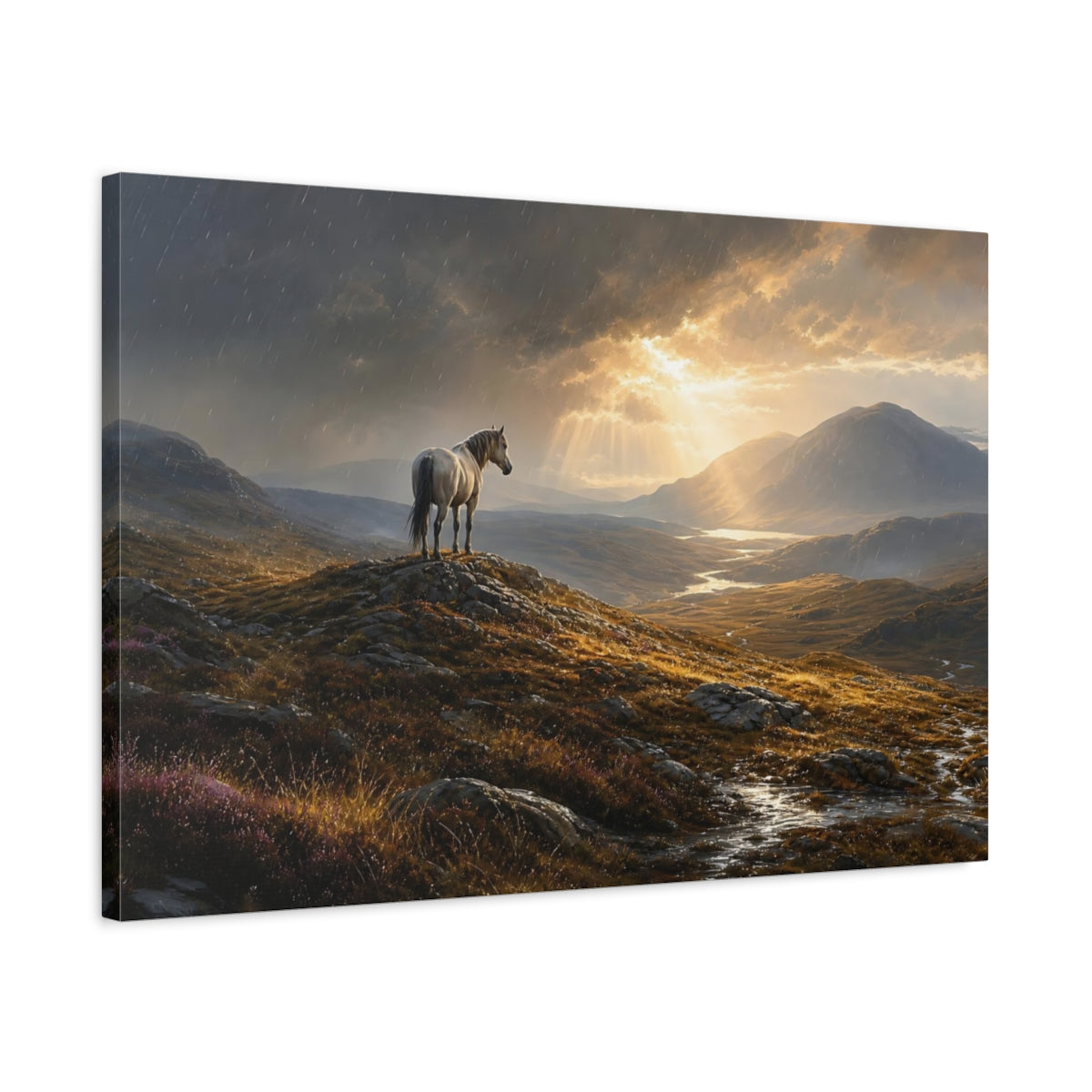 Side Mockup 2. Nature Horse Golden Brown Landscape shown as stretched canvas wall art