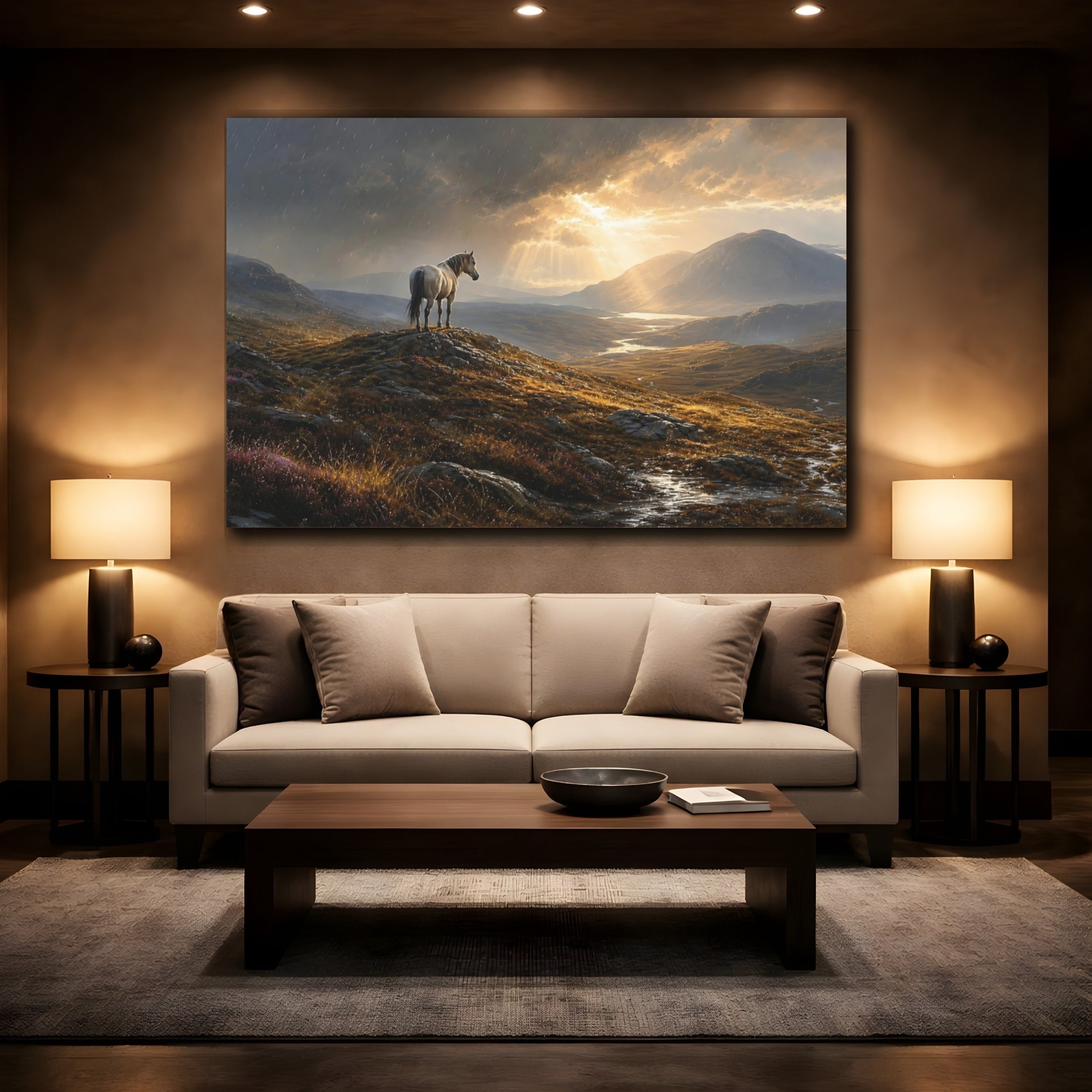 Mockup 2. Nature Horse Golden Brown Landscape shown as stretched canvas wall art