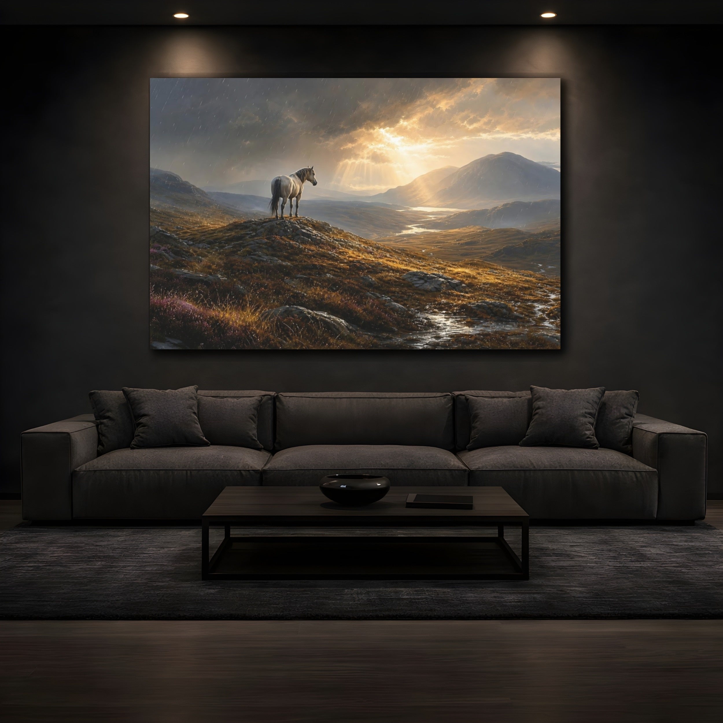 Mockup 3. Nature Horse Golden Brown Landscape shown as stretched canvas wall art