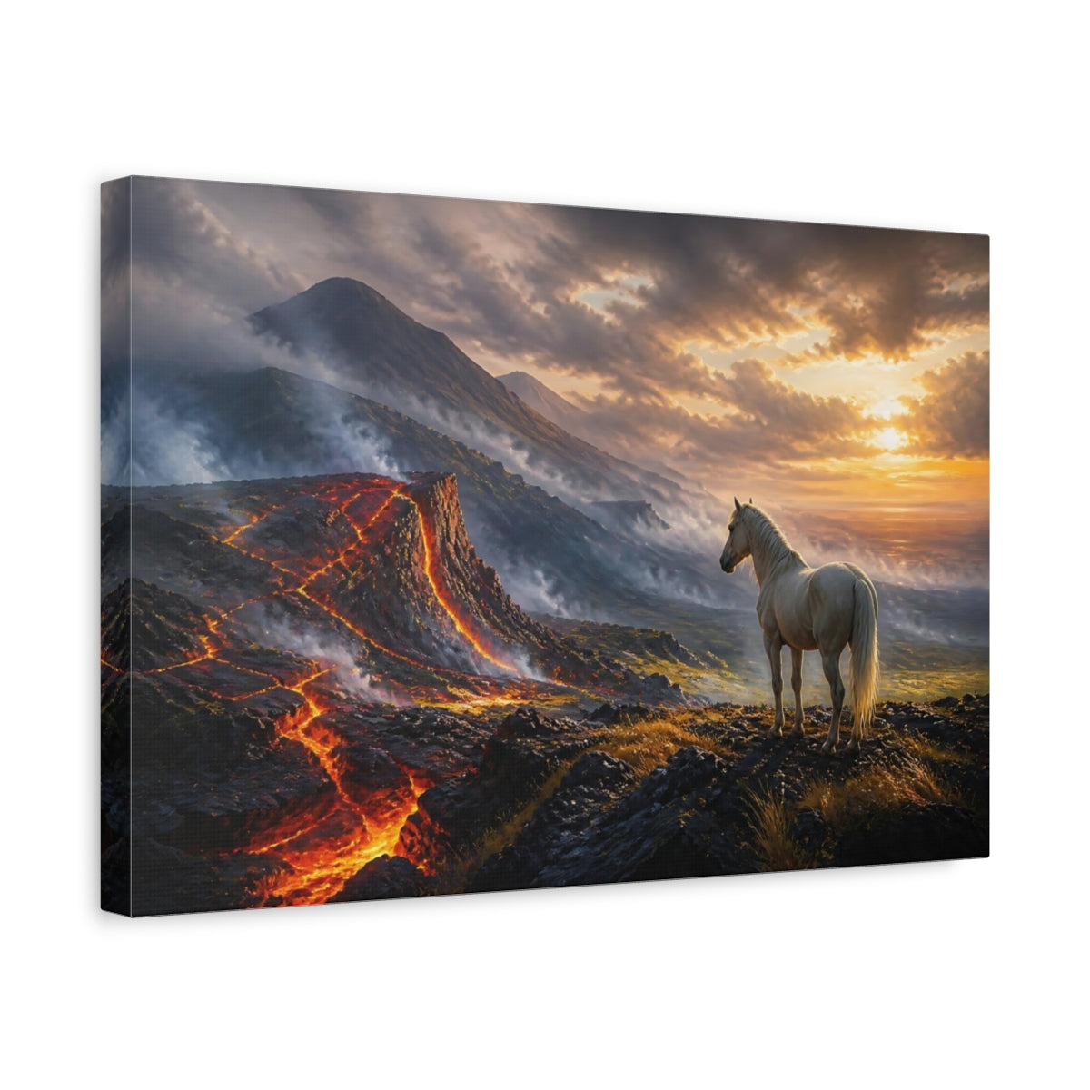 Side Mockup 4. Nature Horse, Volcano Orange And Black shown as stretched canvas wall art