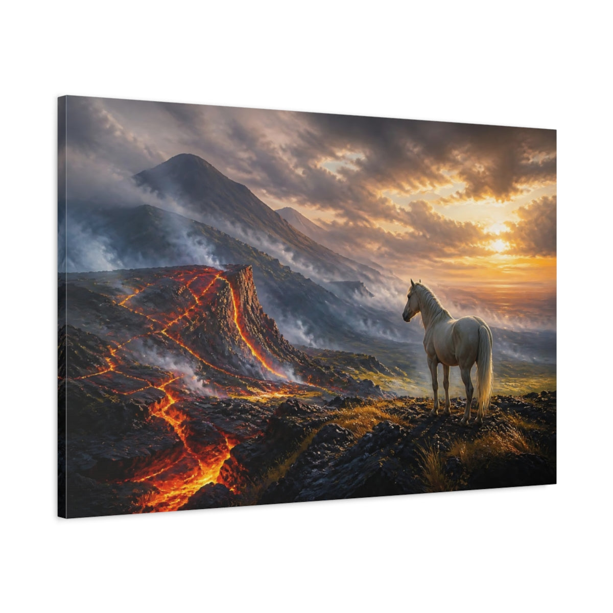 Main Mockup. Nature Horse, Volcano Orange And Black shown as stretched canvas wall art