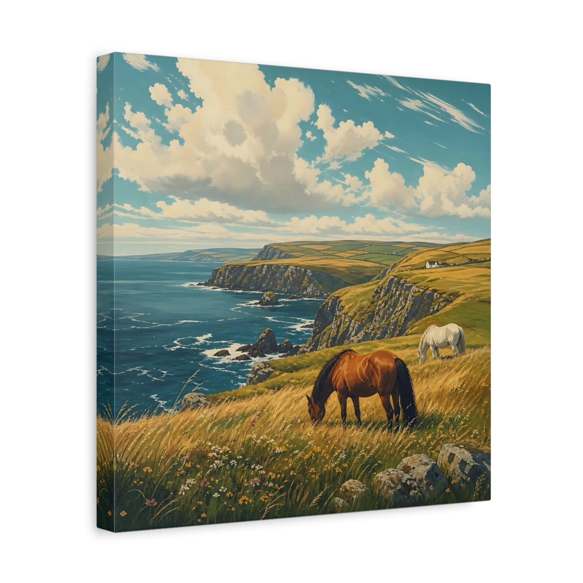 Side Mockup 7. Nature Horses Horses Coastal Landscape shown as stretched canvas wall art