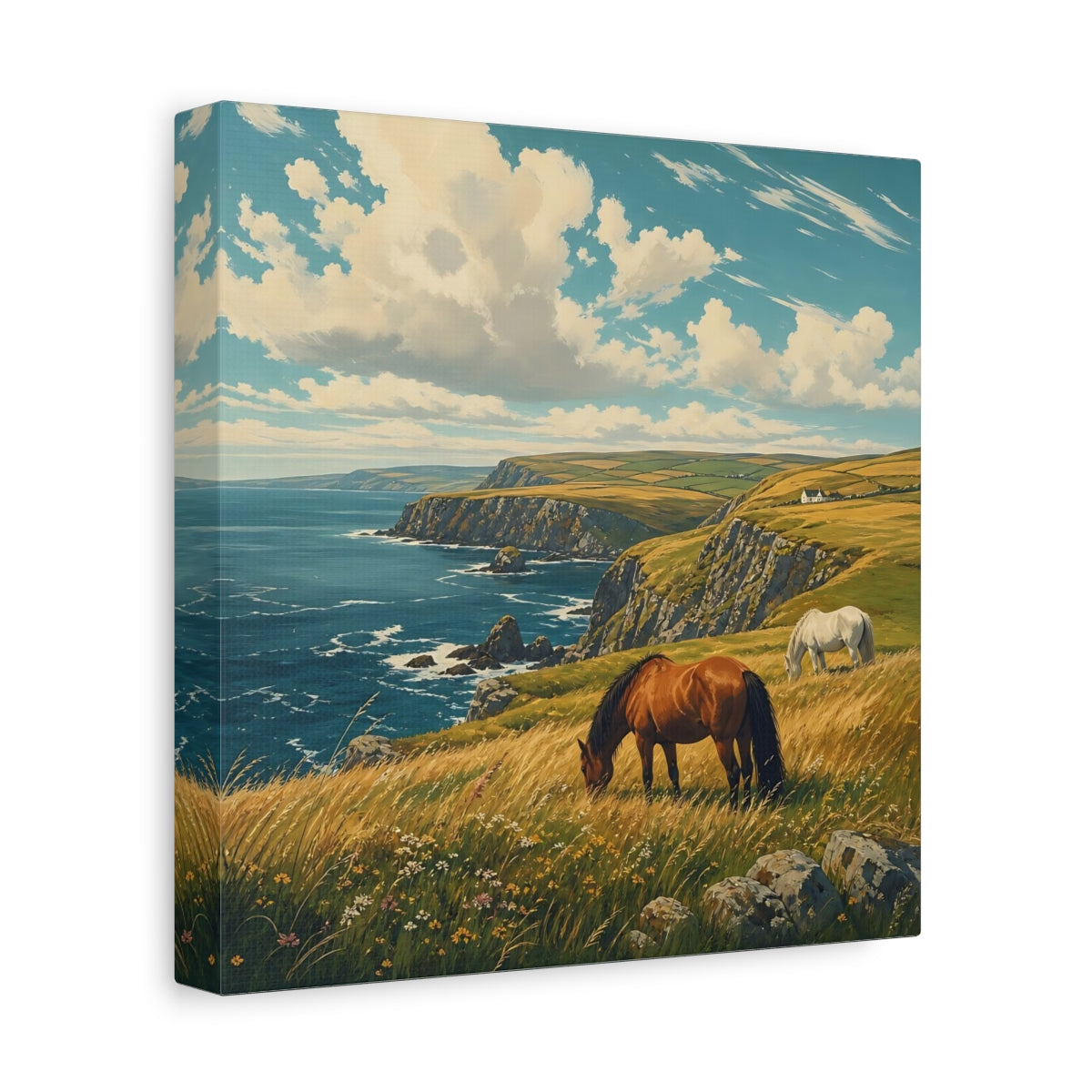 Side Mockup 9. Nature Horses Horses Coastal Landscape shown as stretched canvas wall art