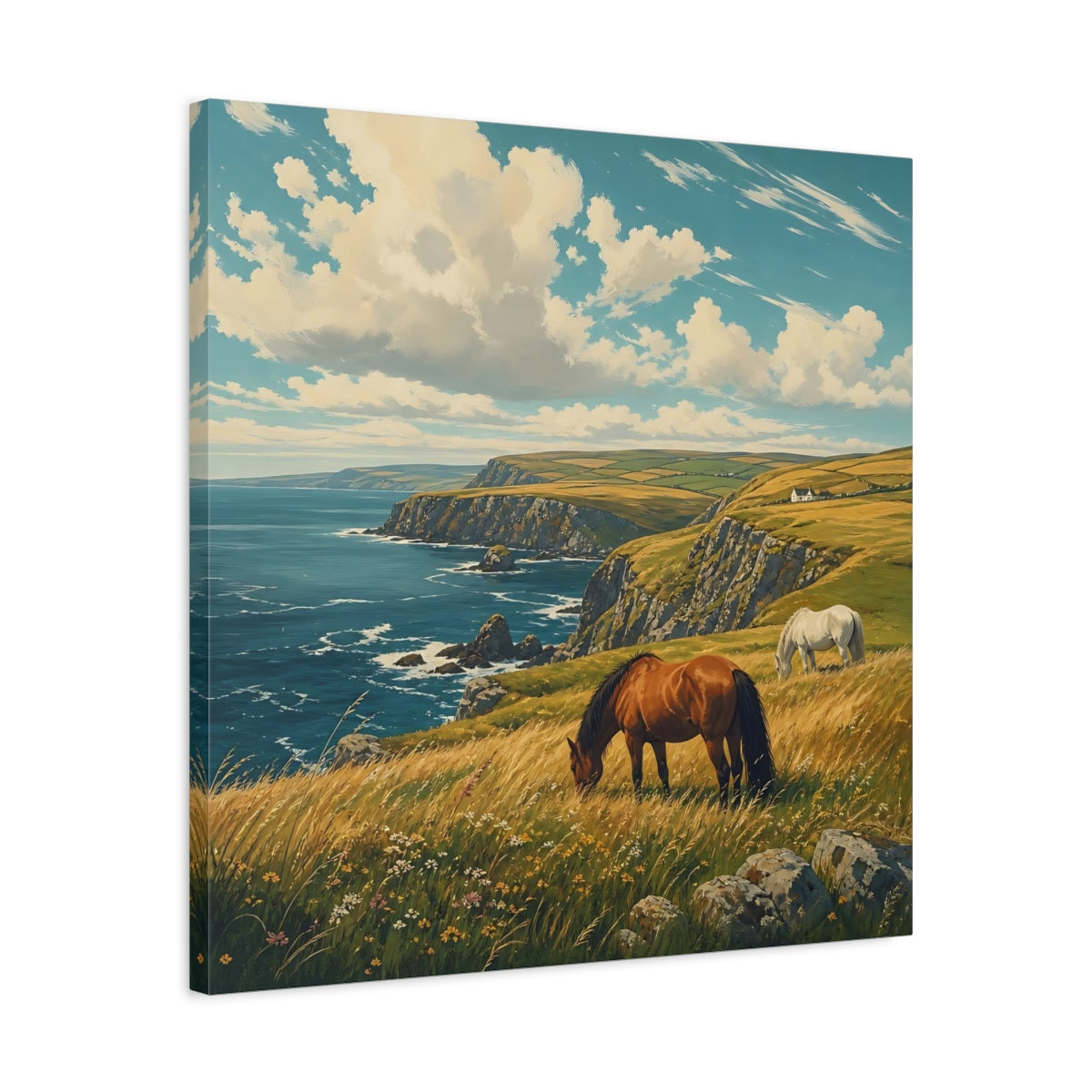 Side Mockup 4. Nature Horses Horses Coastal Landscape shown as stretched canvas wall art