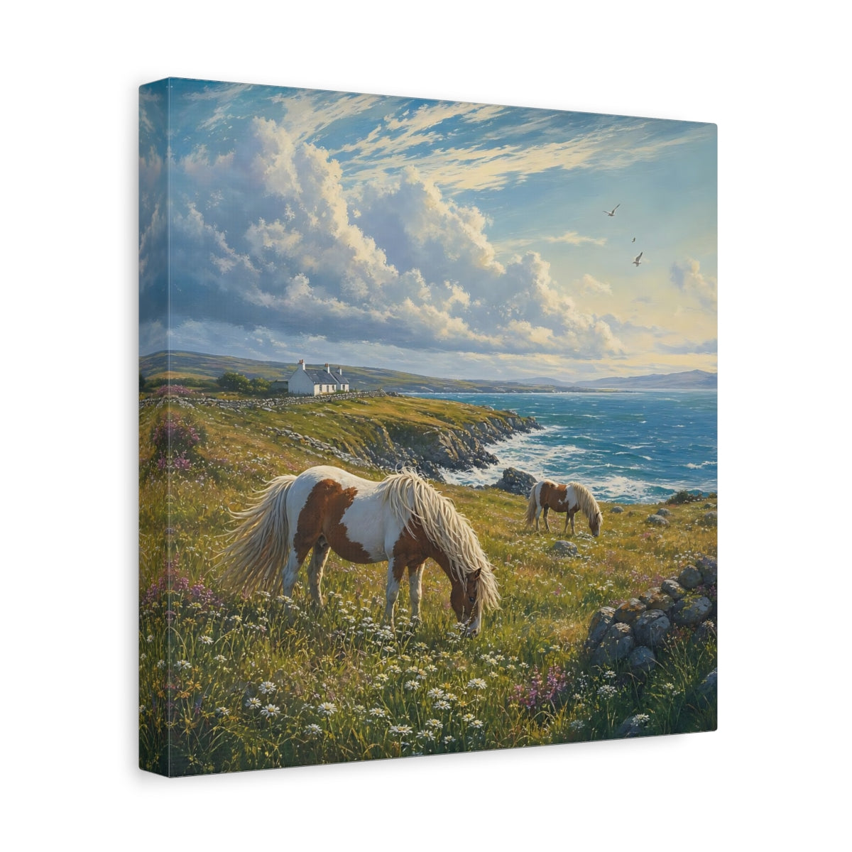 Side Mockup 8. Nature Horses Green And Blue Landscape shown as stretched canvas wall art