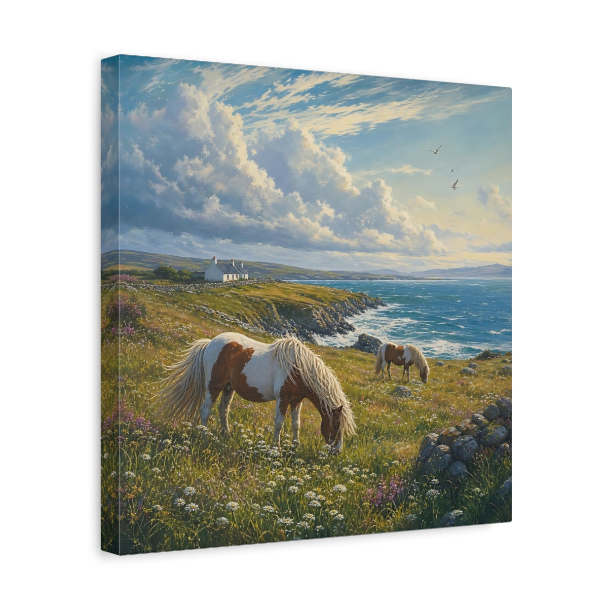 Side Mockup 7. Nature Horses Green And Blue Landscape shown as stretched canvas wall art