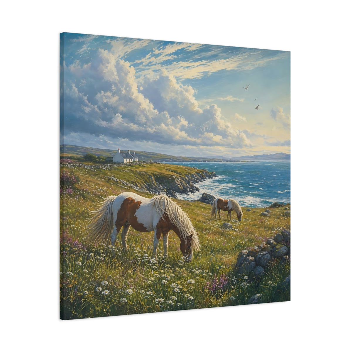 Side Mockup 1. Nature Horses Green And Blue Landscape shown as stretched canvas wall art