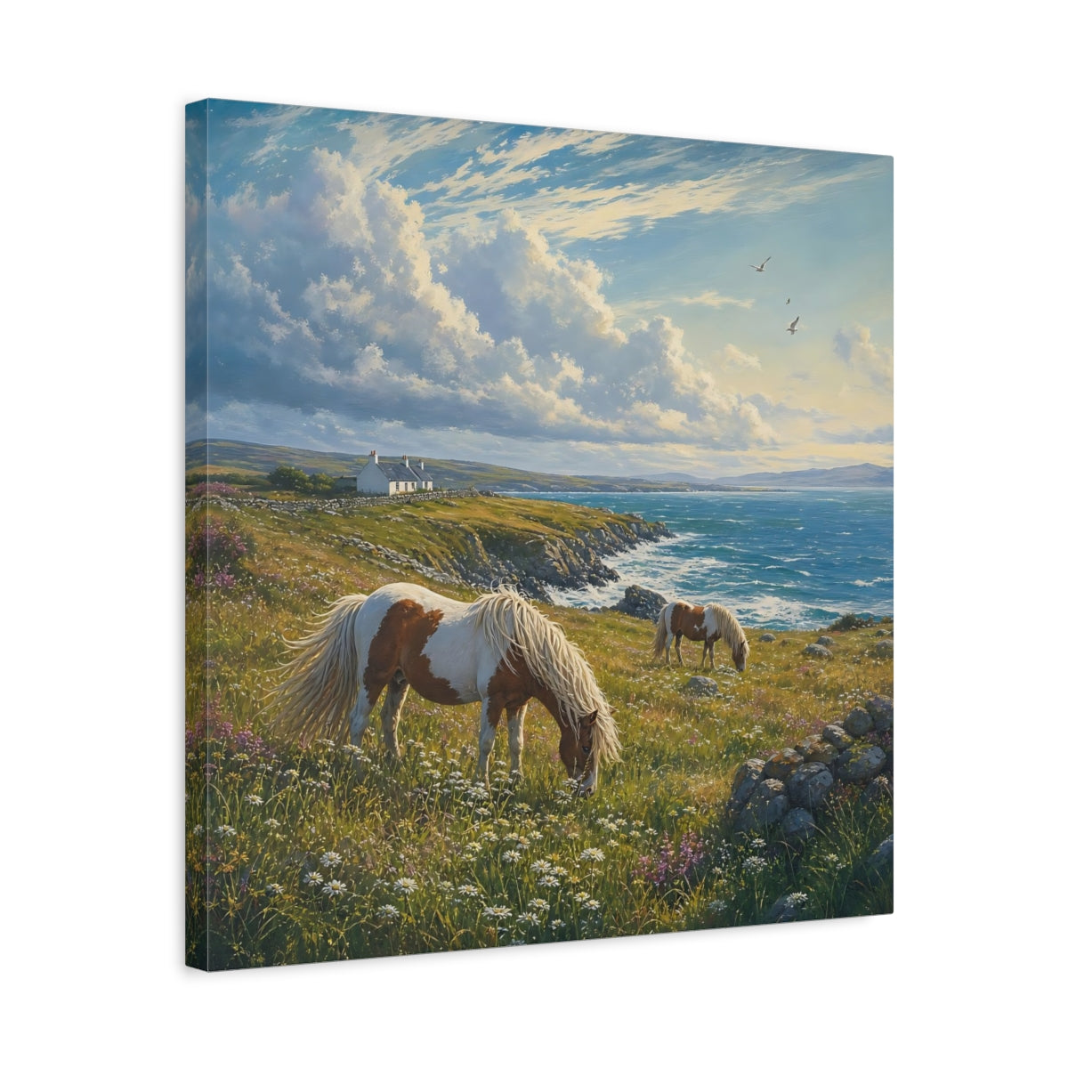 Side Mockup 5. Nature Horses Green And Blue Landscape shown as stretched canvas wall art