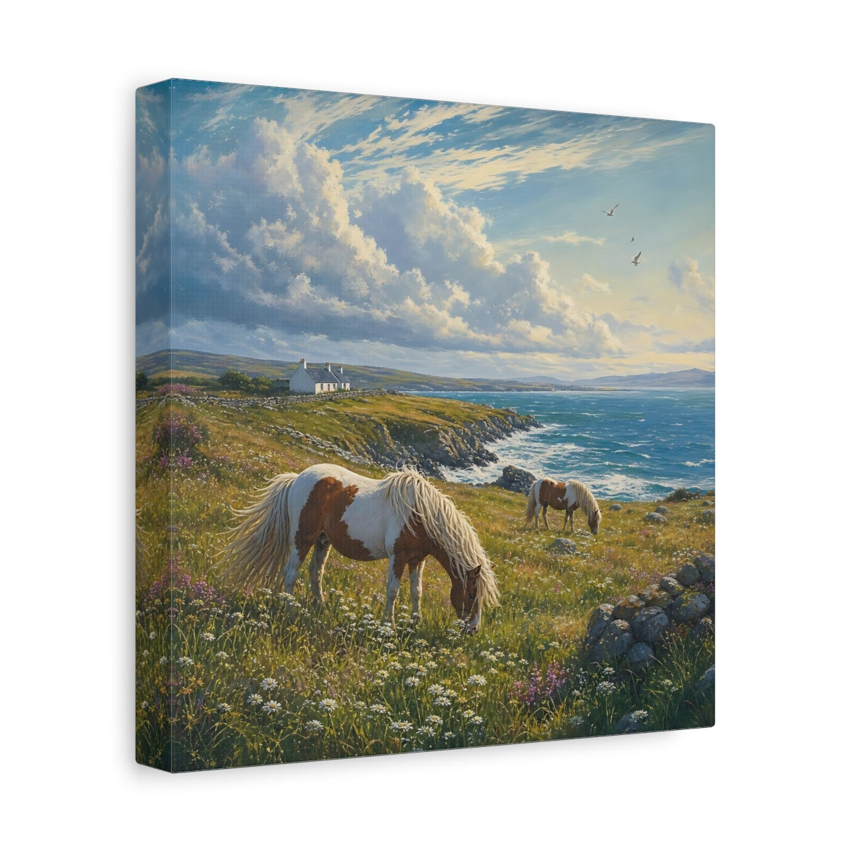 Side Mockup 9. Nature Horses Green And Blue Landscape shown as stretched canvas wall art