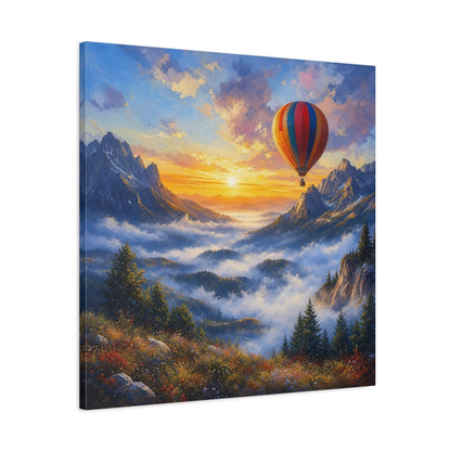 Side Mockup 3. Nature Hot Air Balloon Colorful Mountain Landscape shown as stretched canvas wall art