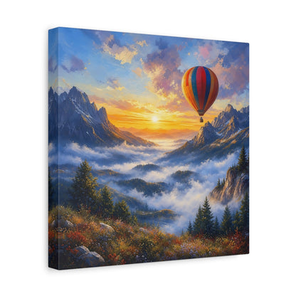 Side Mockup 8. Nature Hot Air Balloon Colorful Mountain Landscape shown as stretched canvas wall art
