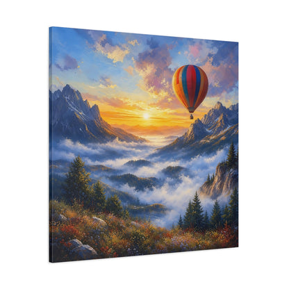 Side Mockup 1. Nature Hot Air Balloon Colorful Mountain Landscape shown as stretched canvas wall art