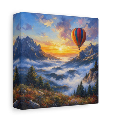 Side Mockup 2. Nature Hot Air Balloon Colorful Mountain Landscape shown as stretched canvas wall art