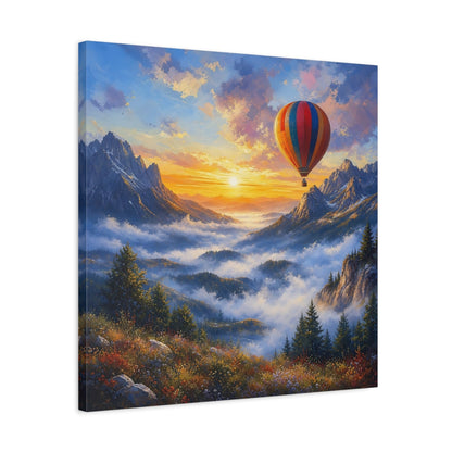Side Mockup 4. Nature Hot Air Balloon Colorful Mountain Landscape shown as stretched canvas wall art