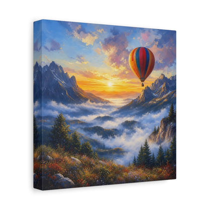 Side Mockup 9. Nature Hot Air Balloon Colorful Mountain Landscape shown as stretched canvas wall art