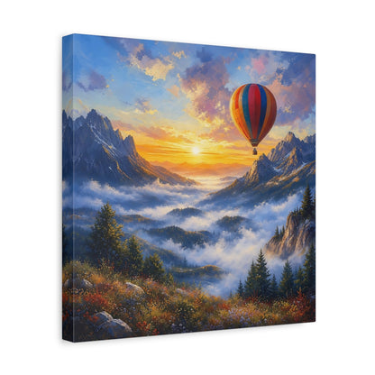 Side Mockup 7. Nature Hot Air Balloon Colorful Mountain Landscape shown as stretched canvas wall art