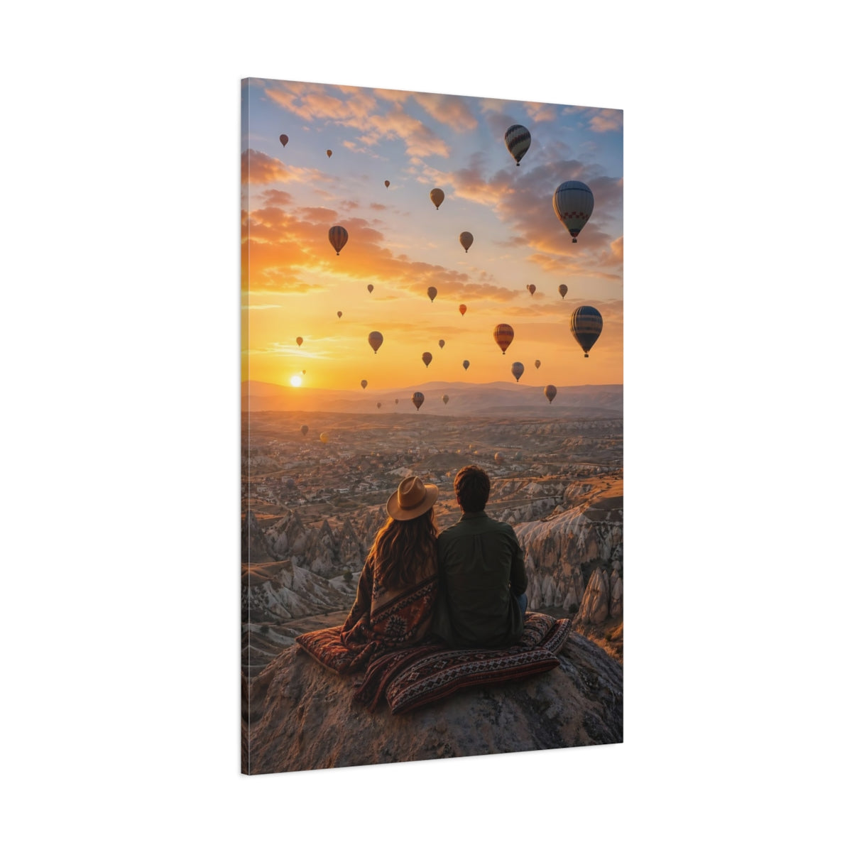 Nature Hot Air Balloons Canvas Wall Art Print - Realistic Living Room, Above Fireplace shown as canvas wall art