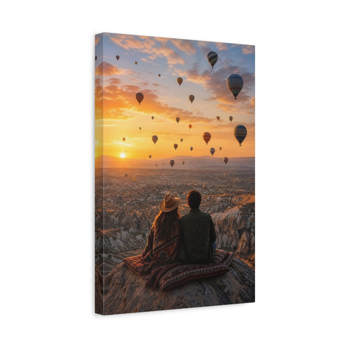 Nature Hot Air Balloons Canvas Wall Art Print - Realistic Living Room, Above Fireplace shown as canvas wall art