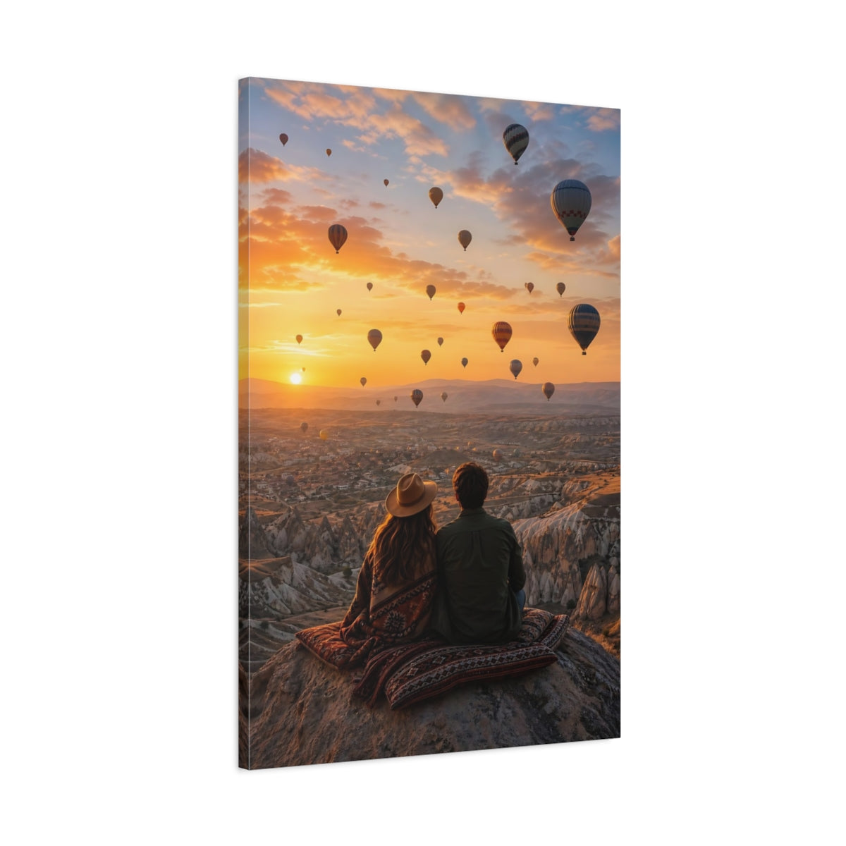 Nature Hot Air Balloons Canvas Wall Art Print - Realistic Living Room, Above Fireplace shown as canvas wall art