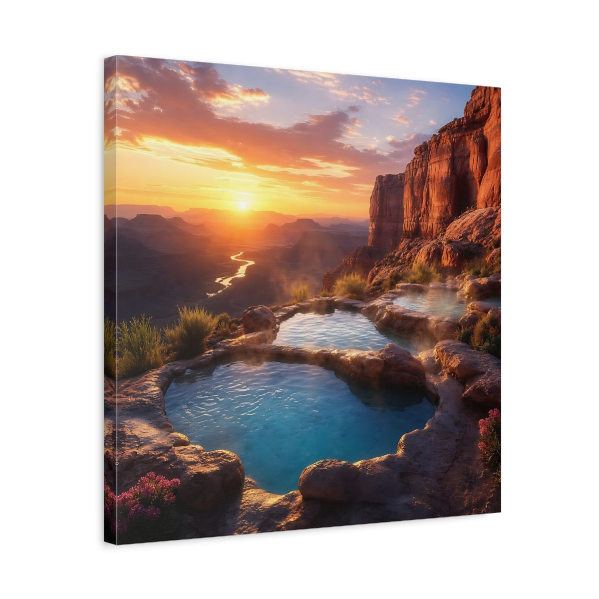 Side Mockup 5. Nature Hot Springs Sunset Hot Springs shown as stretched canvas wall art