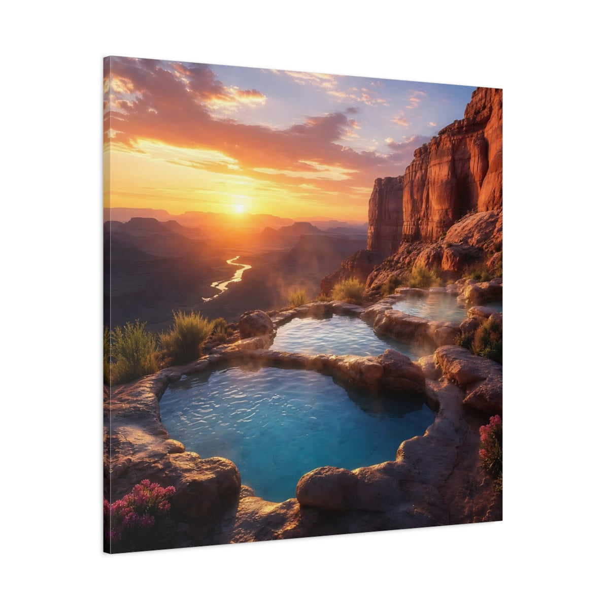Side Mockup 1. Nature Hot Springs Sunset Hot Springs shown as stretched canvas wall art