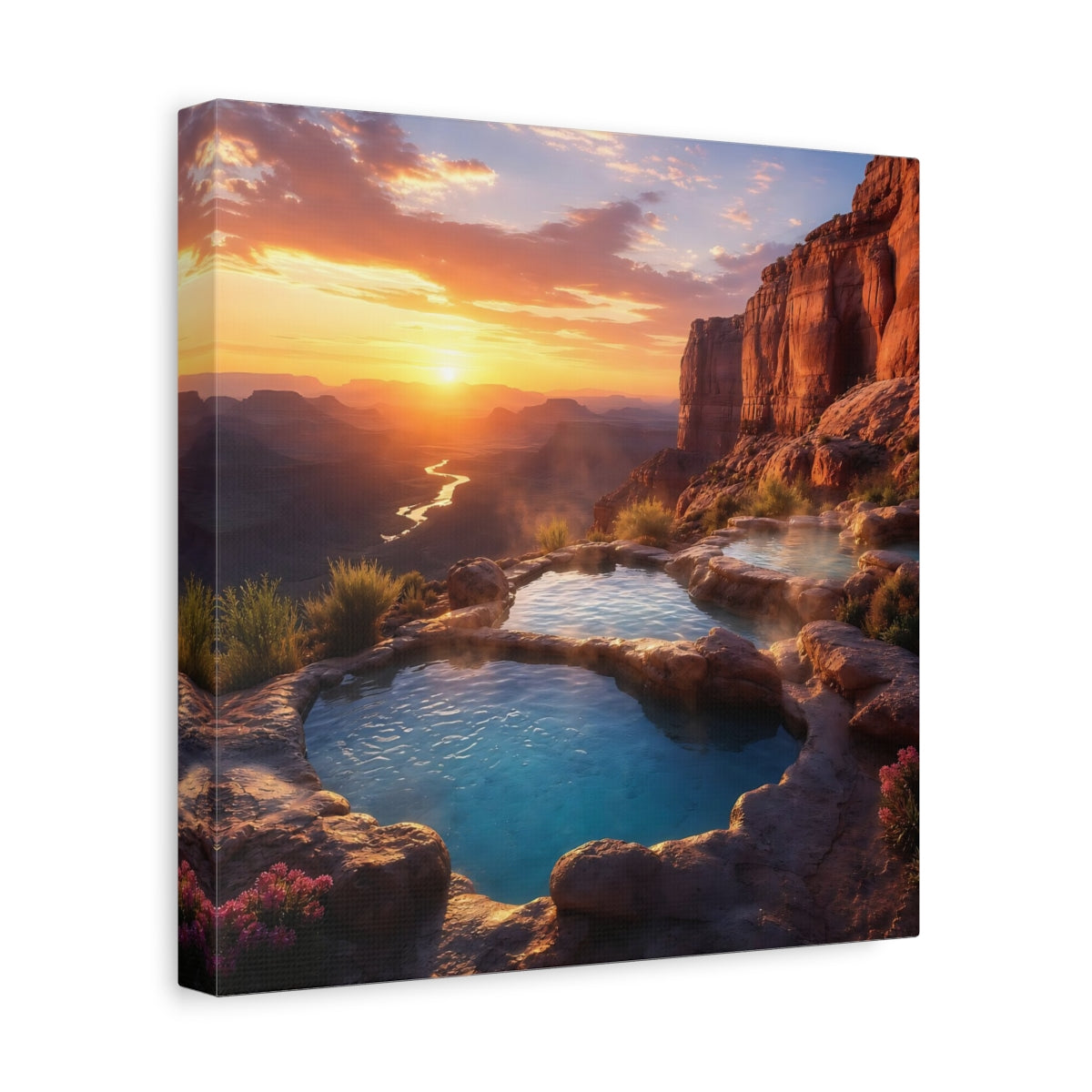 Side Mockup 8. Nature Hot Springs Sunset Hot Springs shown as stretched canvas wall art