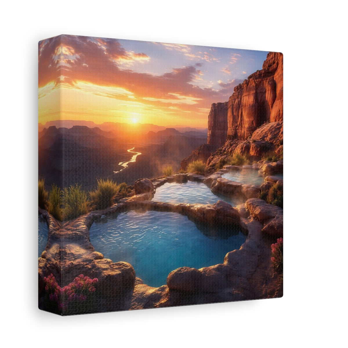 Side Mockup 2. Nature Hot Springs Sunset Hot Springs shown as stretched canvas wall art