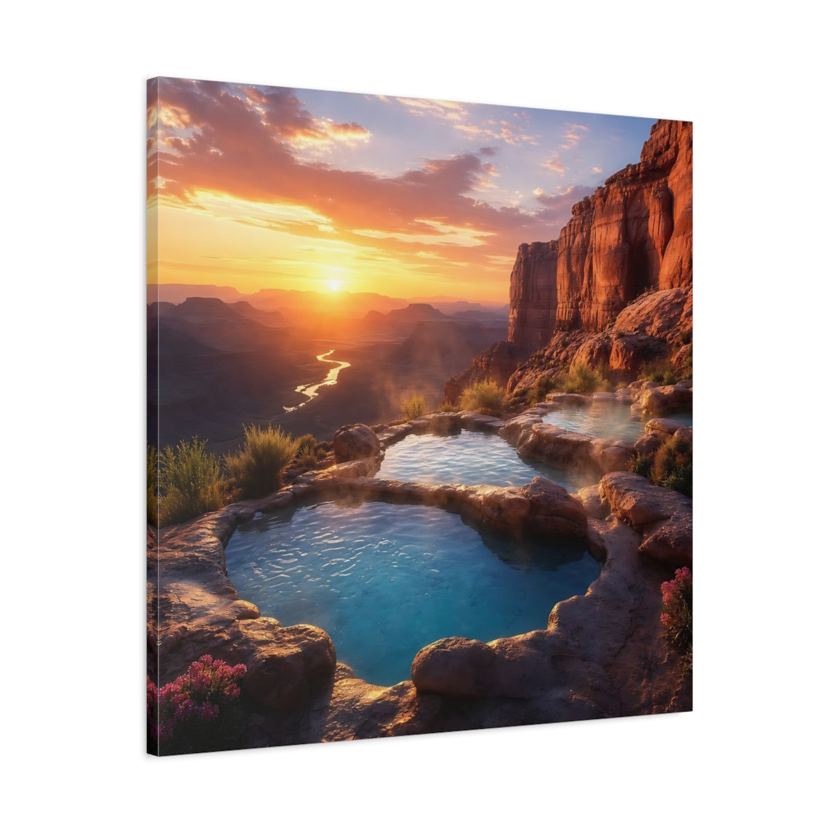 Side Mockup 3. Nature Hot Springs Sunset Hot Springs shown as stretched canvas wall art