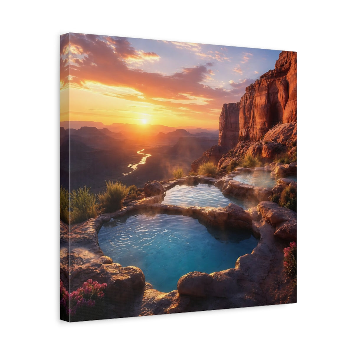 Side Mockup 6. Nature Hot Springs Sunset Hot Springs shown as stretched canvas wall art