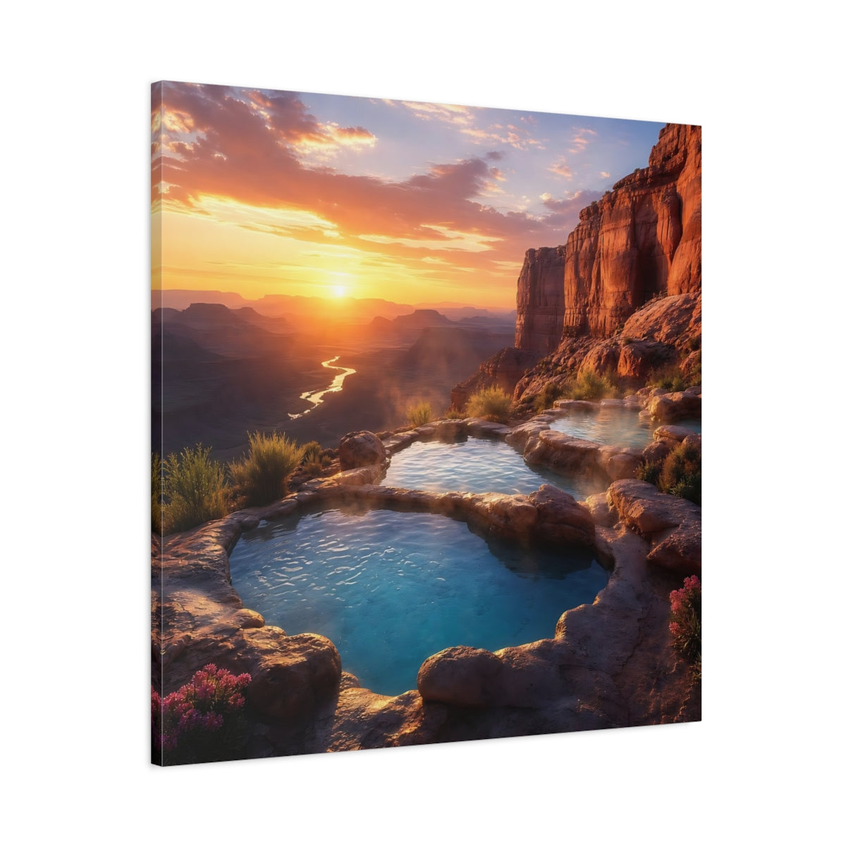 Main Mockup. Nature Hot Springs Sunset Hot Springs shown as stretched canvas wall art