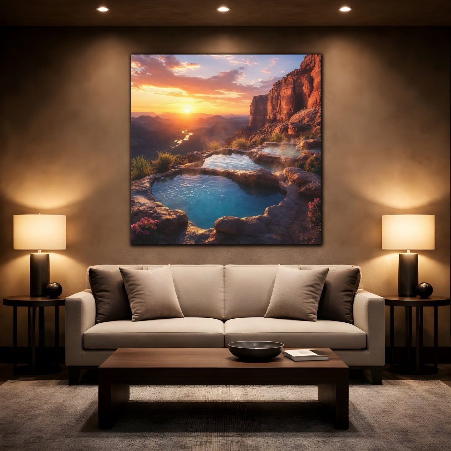 Mockup 2. Nature Hot Springs Sunset Hot Springs shown as stretched canvas wall art
