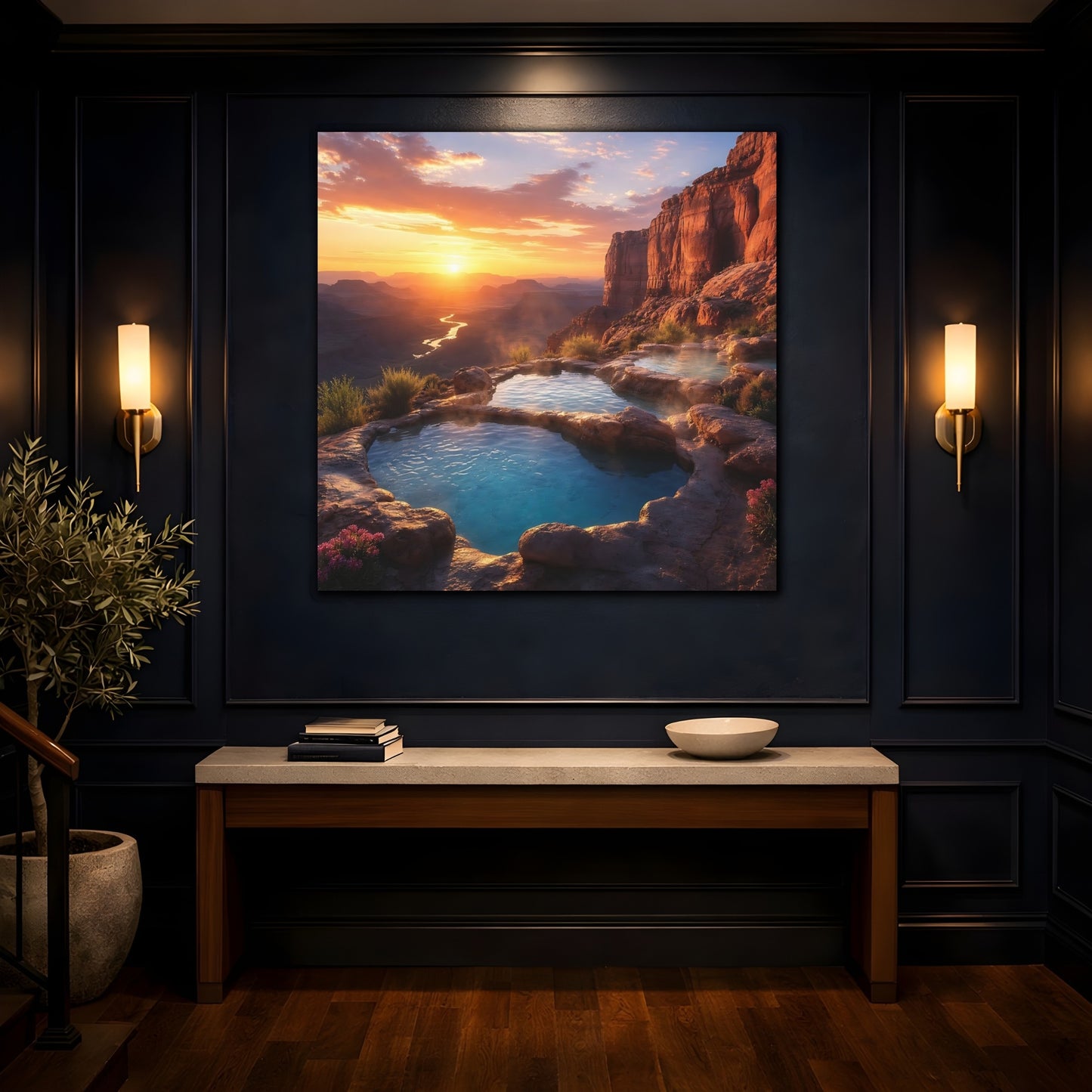 Mockup 4. Nature Hot Springs Sunset Hot Springs shown as stretched canvas wall art