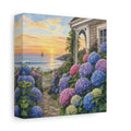 Side Mockup 2. Nature Hydrangea Garden Vibrant Coastal Garden shown as stretched canvas wall art