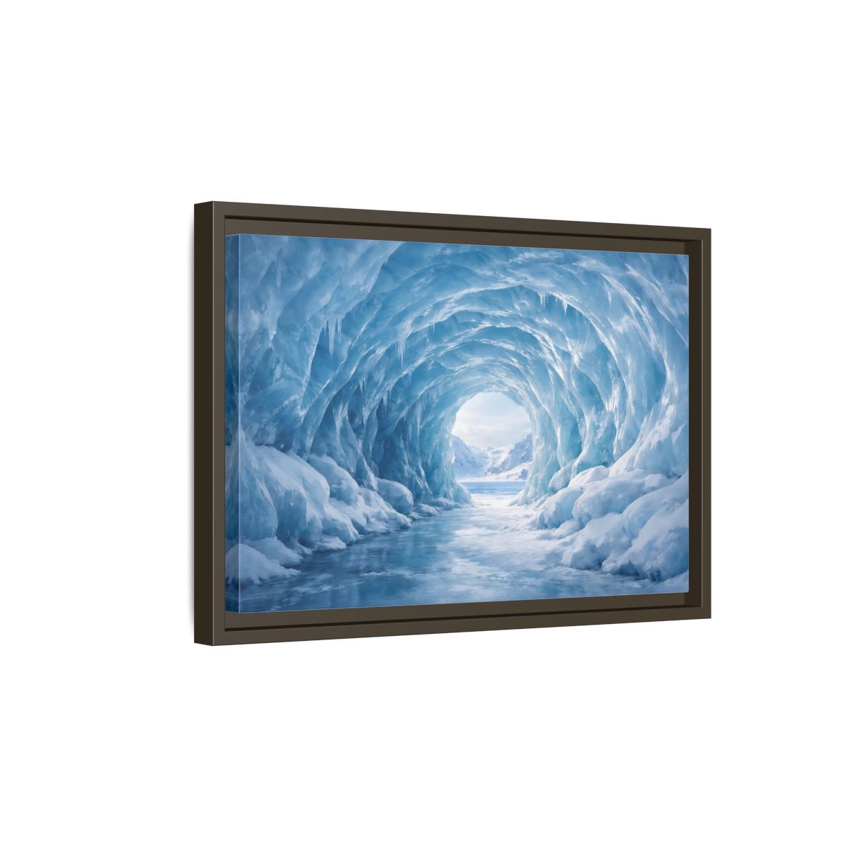 Side Mockup 5. Nature Ice Cave Blue Ice Cave shown as stretched canvas wall art