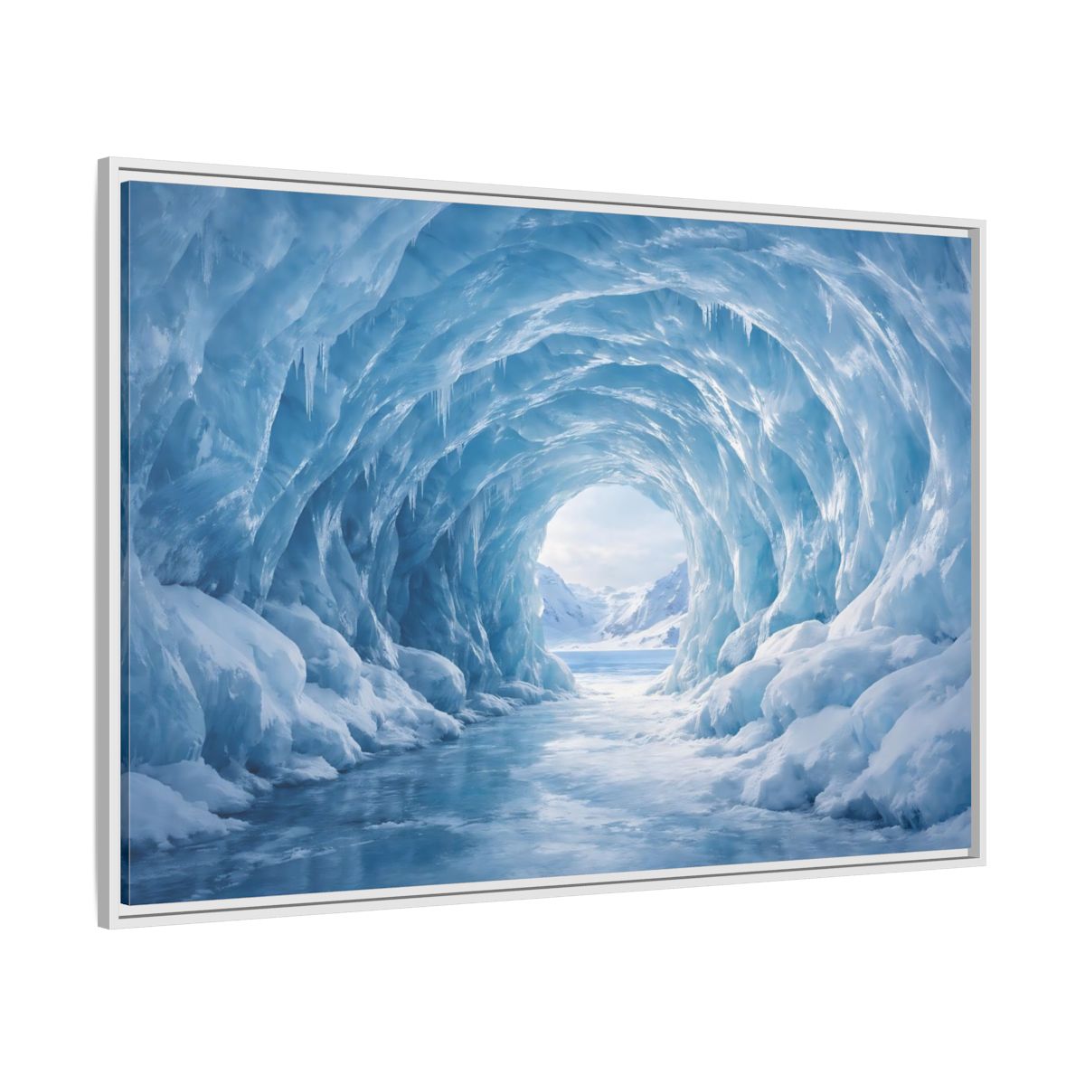 Side Mockup 7. Nature Ice Cave Blue Ice Cave shown as stretched canvas wall art