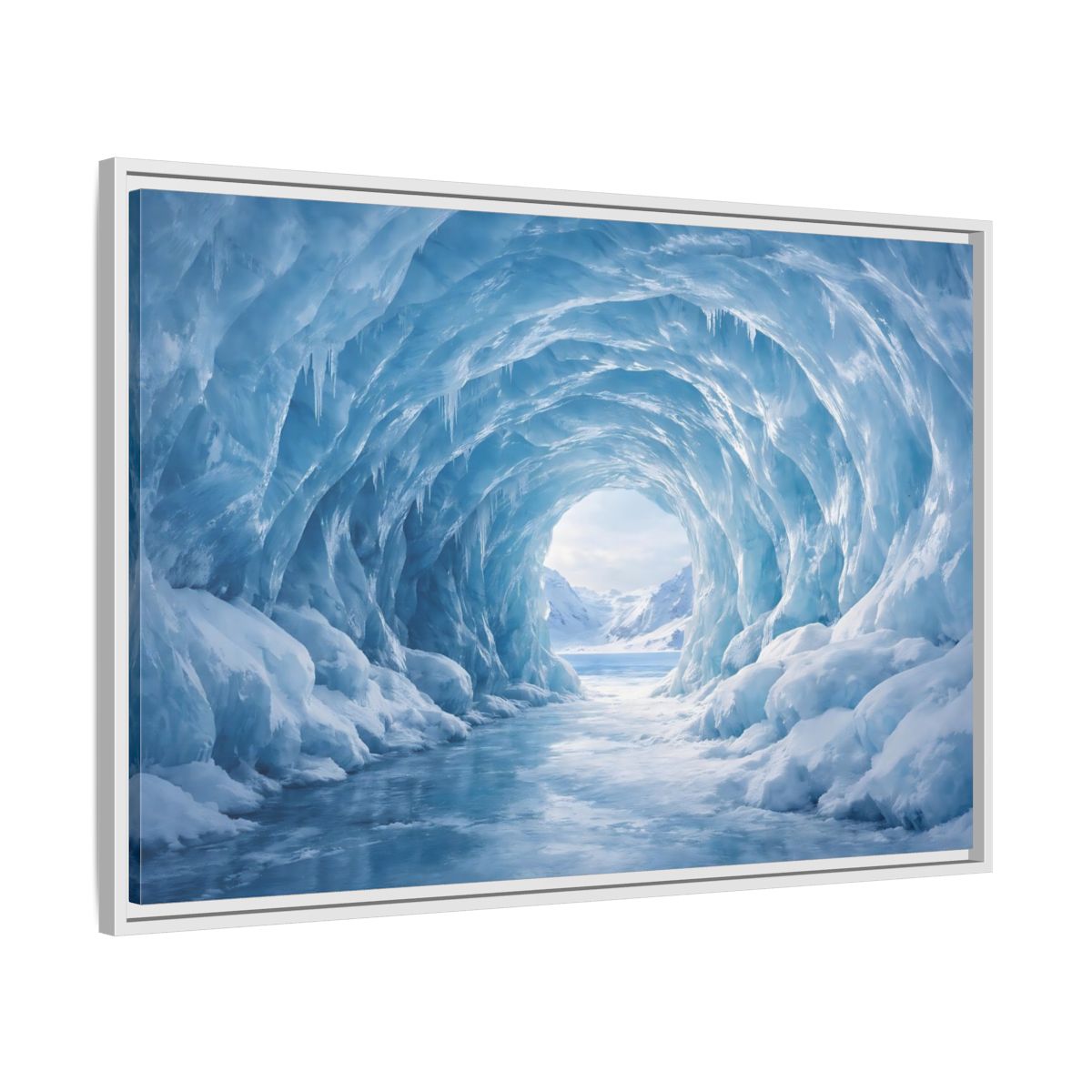 Side Mockup 9. Nature Ice Cave Blue Ice Cave shown as stretched canvas wall art
