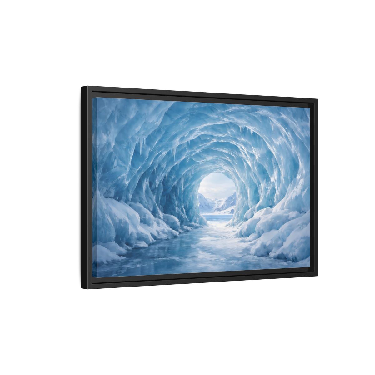 Side Mockup 3. Nature Ice Cave Blue Ice Cave shown as stretched canvas wall art