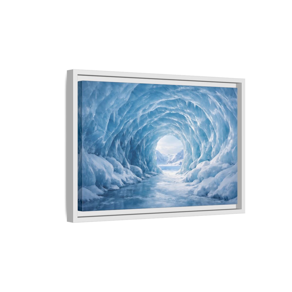 Side Mockup 4. Nature Ice Cave Blue Ice Cave shown as stretched canvas wall art