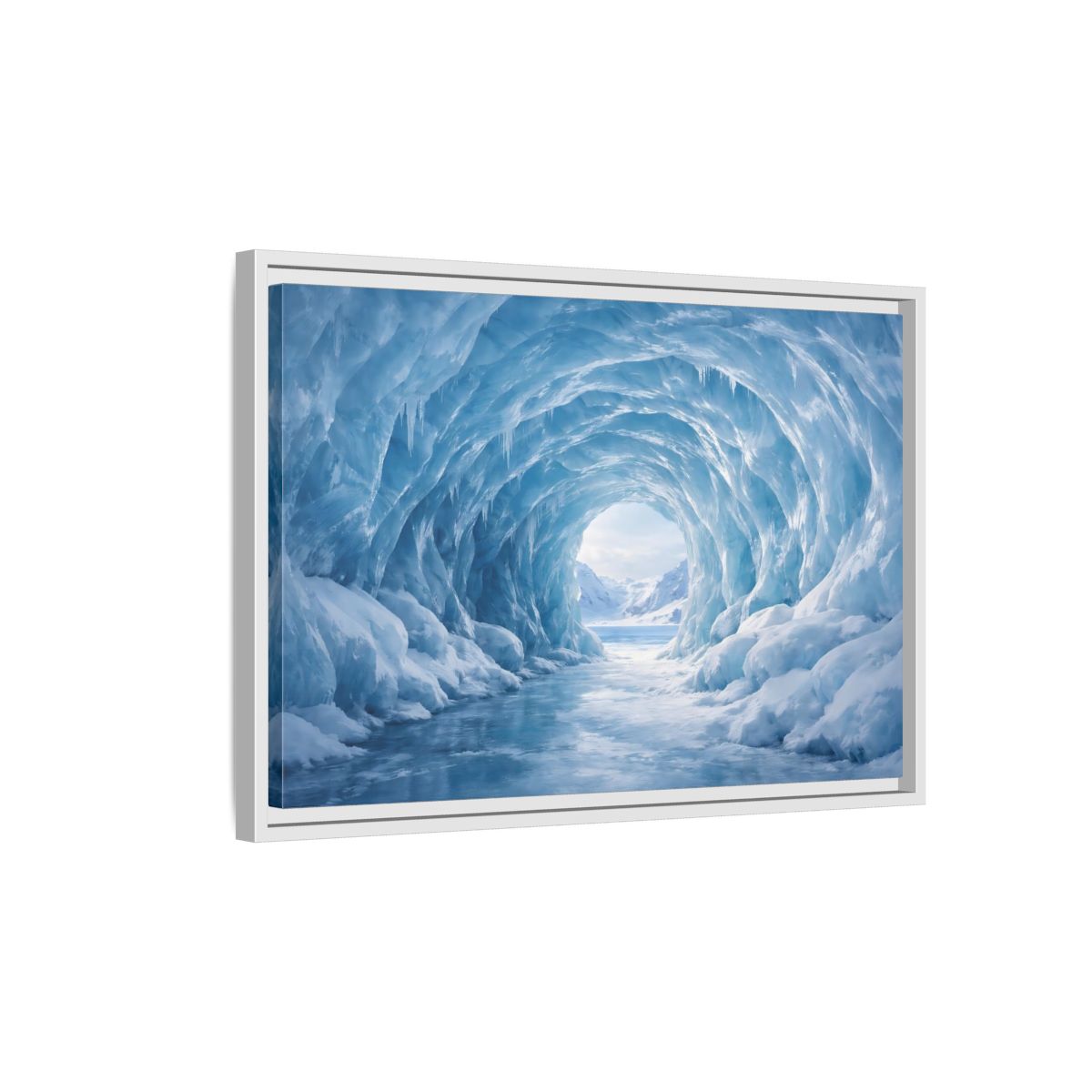 Side Mockup 1. Nature Ice Cave Blue Ice Cave shown as stretched canvas wall art