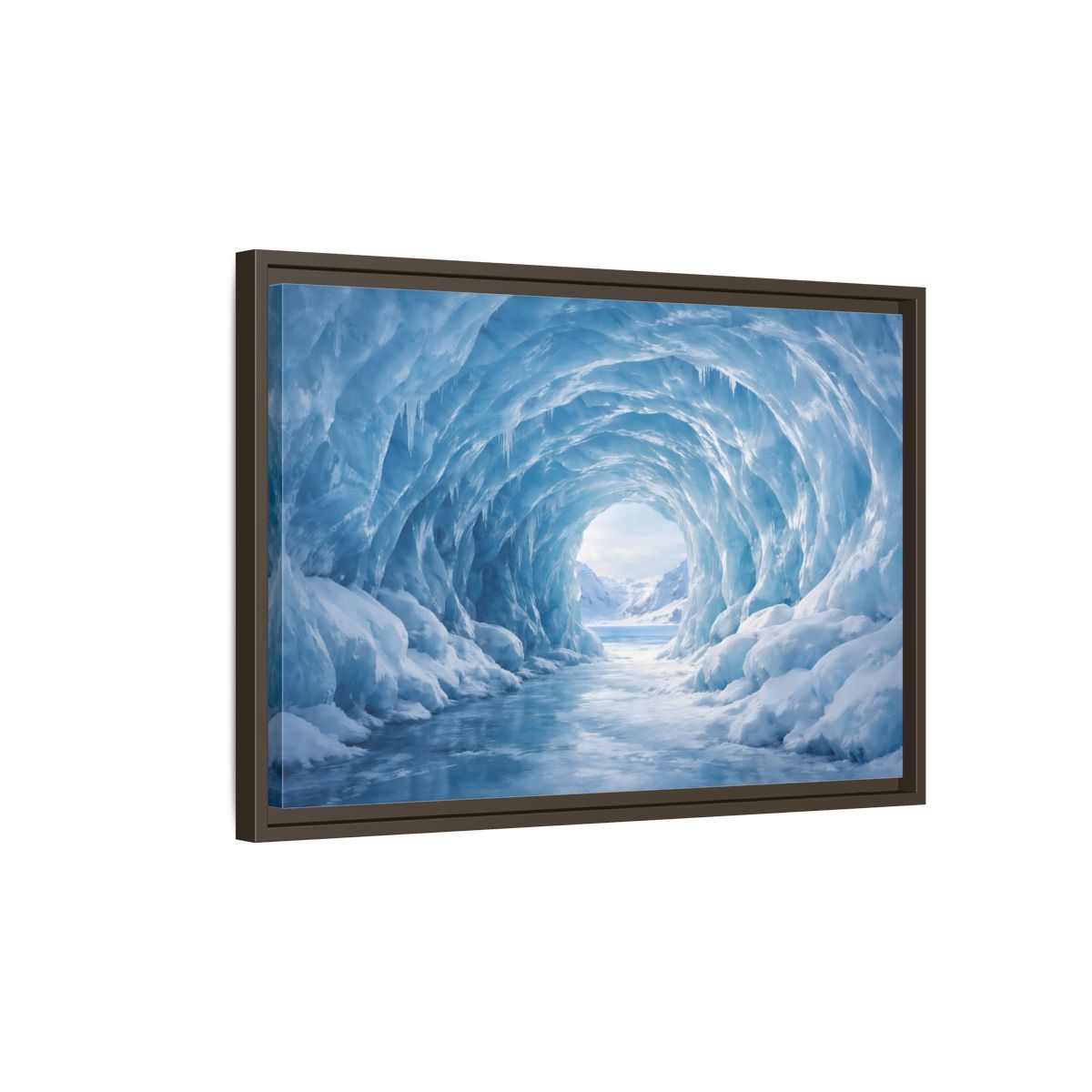 Side Mockup 2. Nature Ice Cave Blue Ice Cave shown as stretched canvas wall art