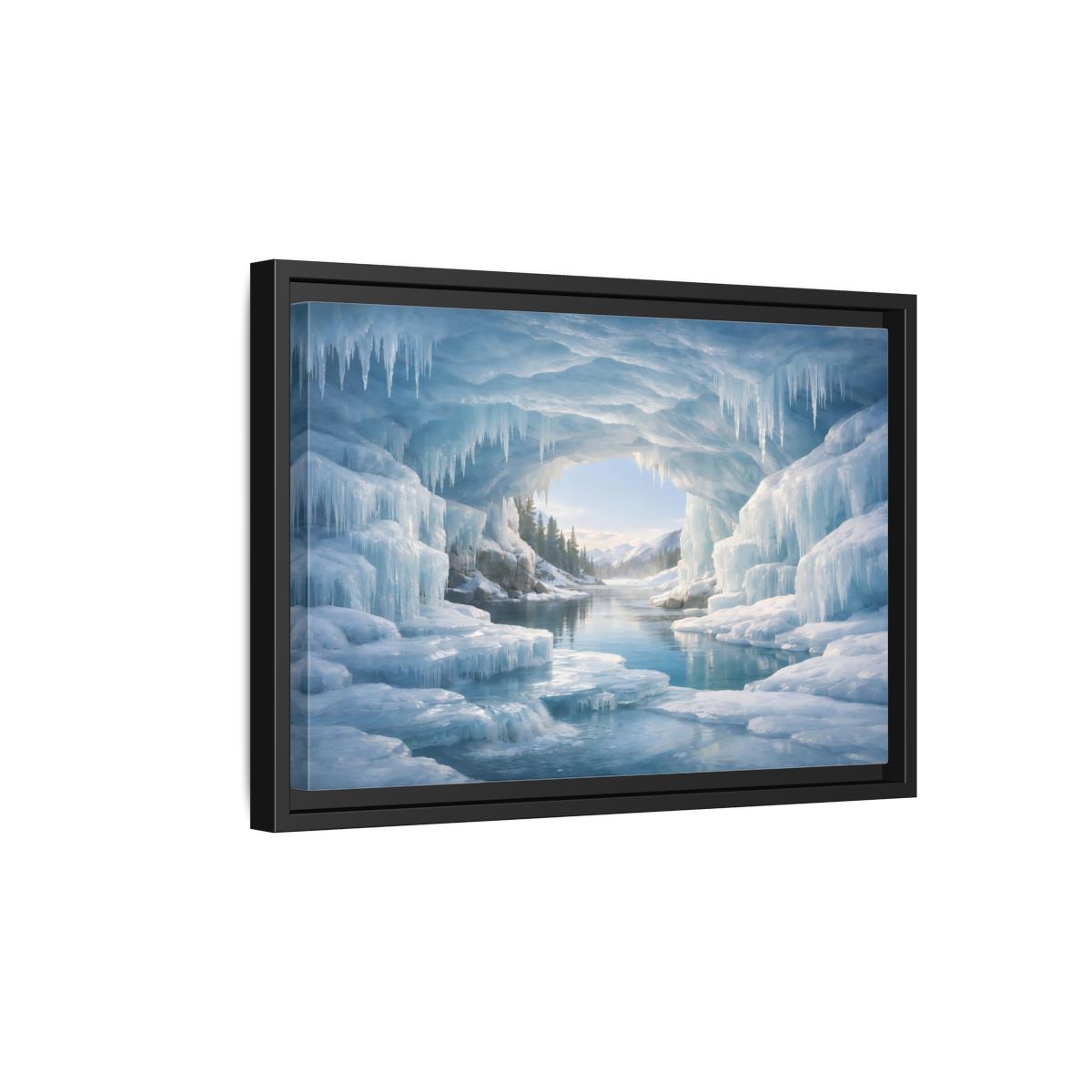 Side Mockup 6. Nature Ice Cave Blue Ice Cave shown as stretched canvas wall art