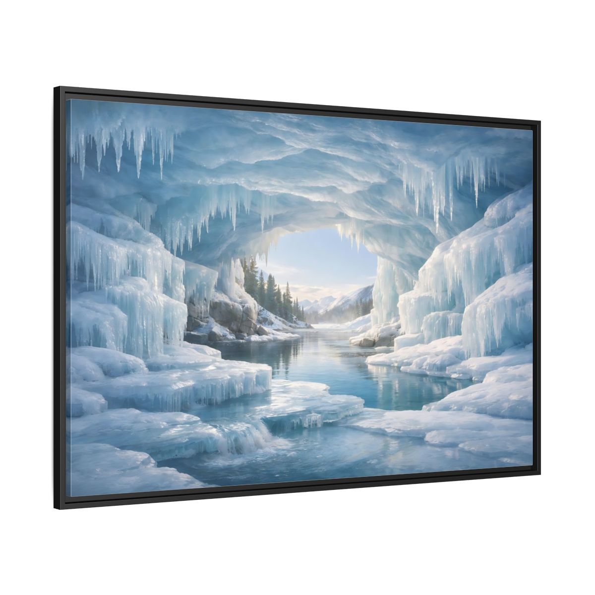 Side Mockup 12. Nature Ice Cave Blue Ice Cave shown as stretched canvas wall art