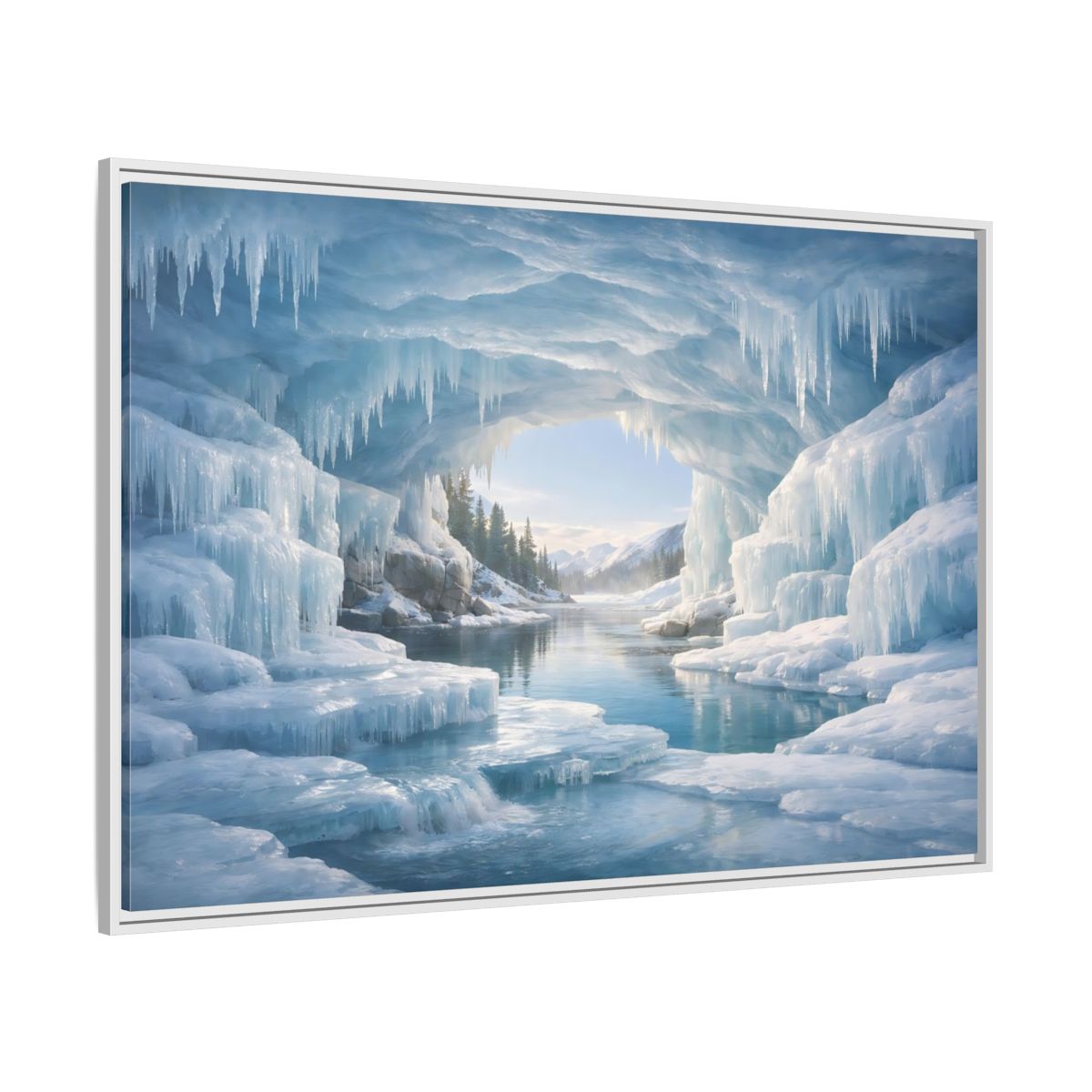 Side Mockup 7. Nature Ice Cave Blue Ice Cave shown as stretched canvas wall art