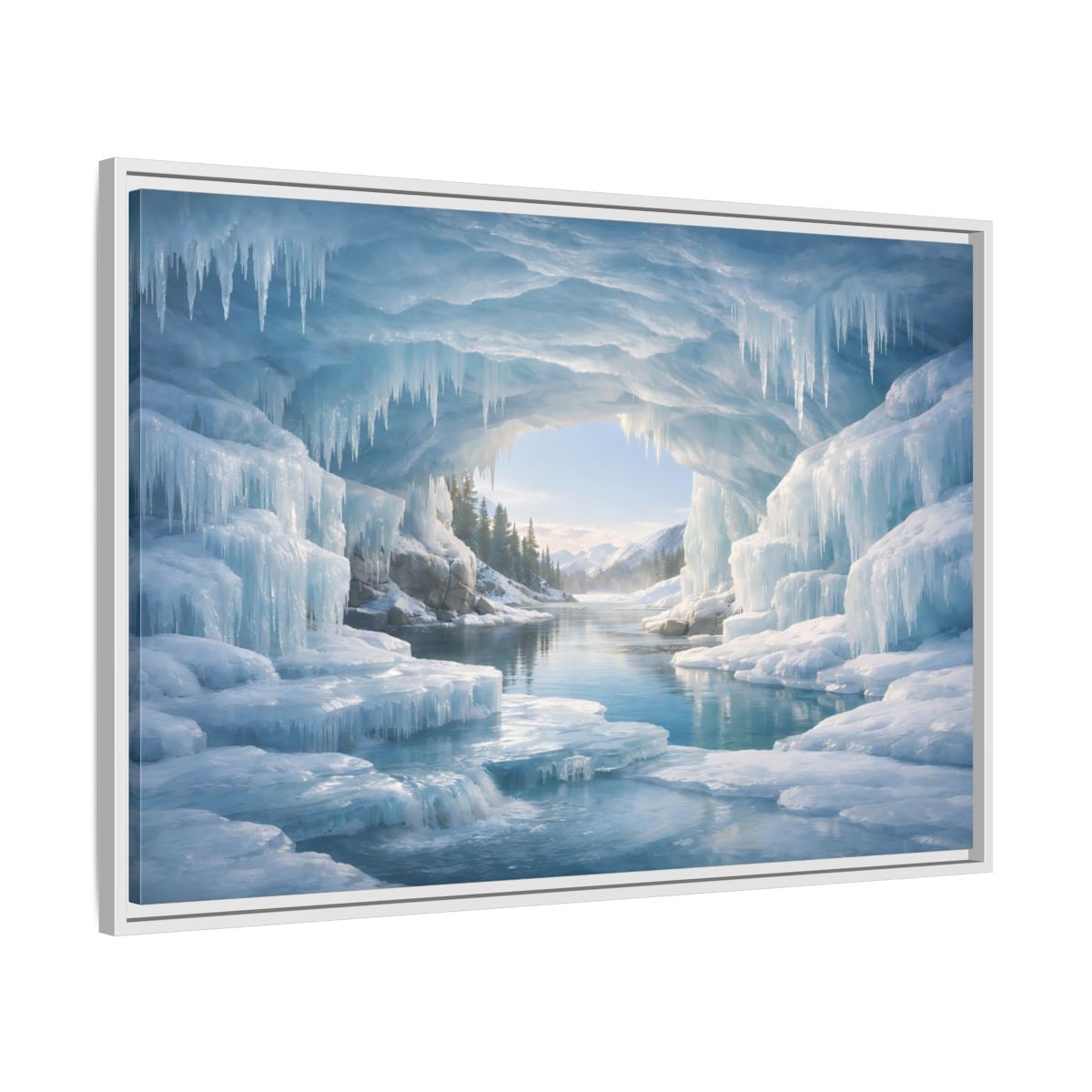 Side Mockup 9. Nature Ice Cave Blue Ice Cave shown as stretched canvas wall art