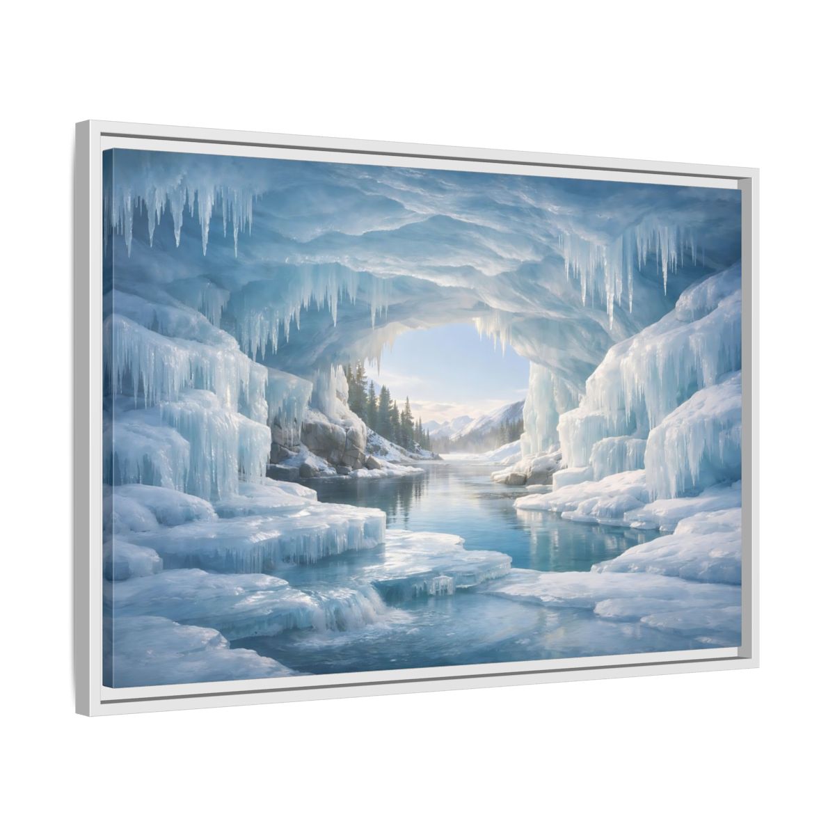 Side Mockup 10. Nature Ice Cave Blue Ice Cave shown as stretched canvas wall art