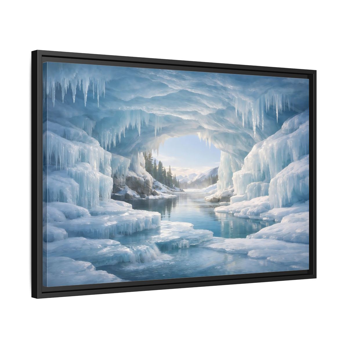 Side Mockup 14. Nature Ice Cave Blue Ice Cave shown as stretched canvas wall art