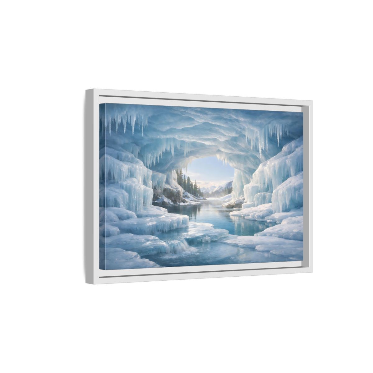 Side Mockup 4. Nature Ice Cave Blue Ice Cave shown as stretched canvas wall art