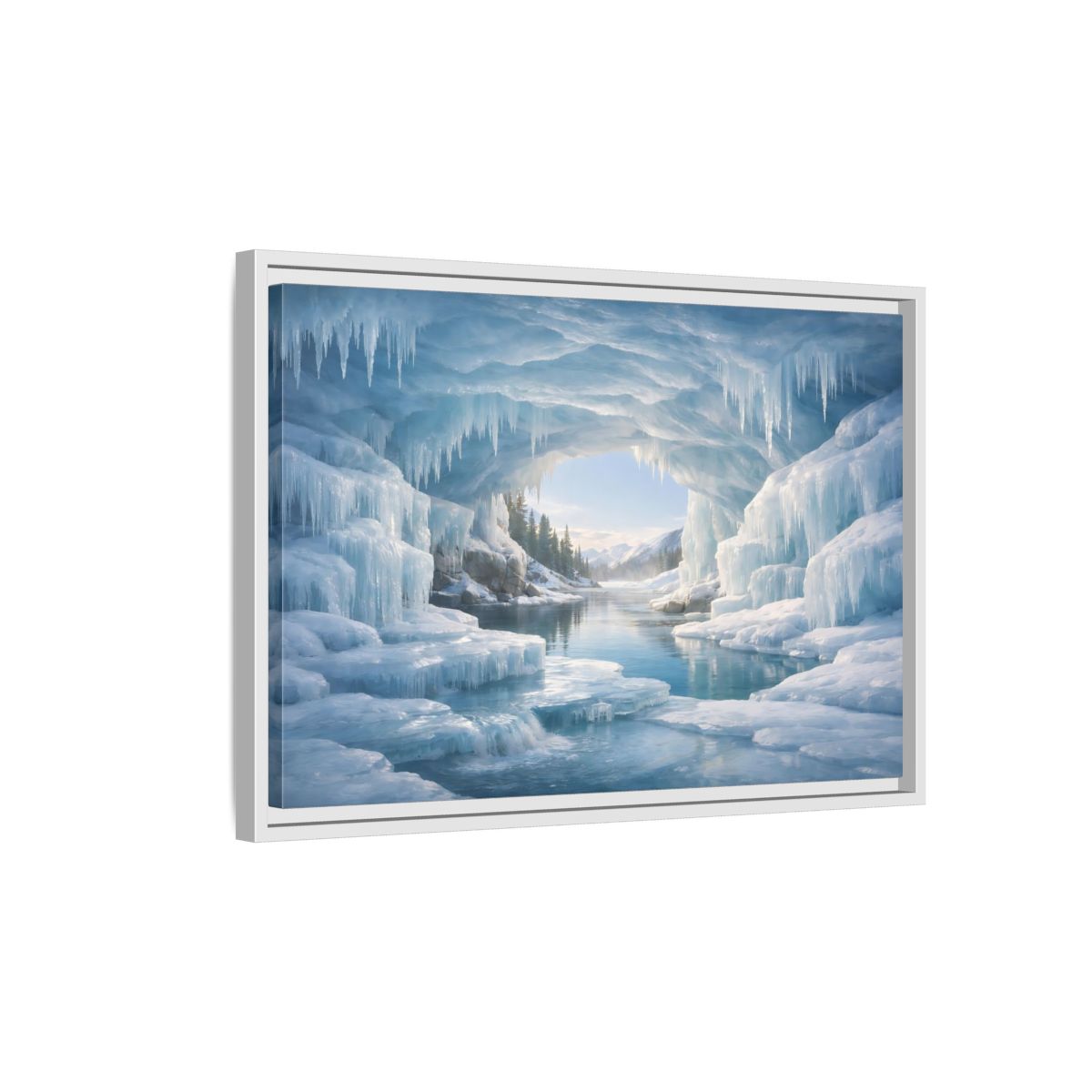 Side Mockup 1. Nature Ice Cave Blue Ice Cave shown as stretched canvas wall art