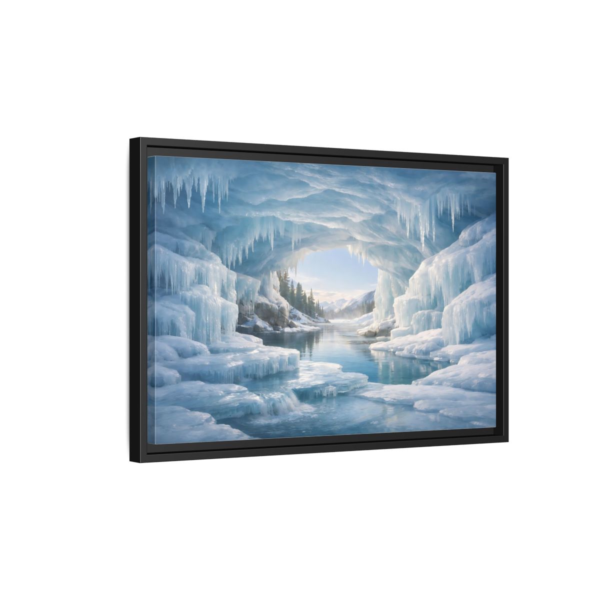 Side Mockup 3. Nature Ice Cave Blue Ice Cave shown as stretched canvas wall art
