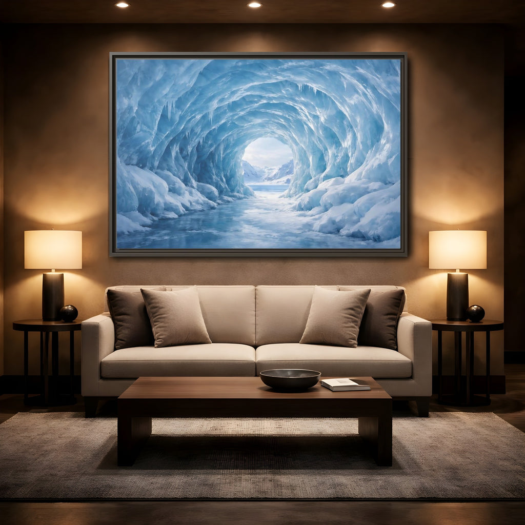 Mockup 2. Nature Ice Cave Blue Ice Cave shown as stretched canvas wall art